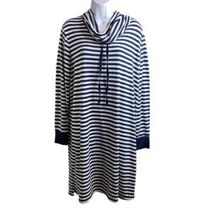 Carole Hochman Cowl Neck Striped Dress L Comfy Loungewear Cozy Lagenlook Coastal